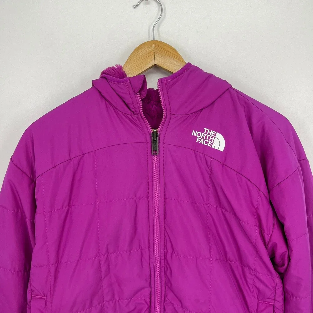 The North Face Girls Purple Quilted Hooded Reversible Jacket Size Large 12